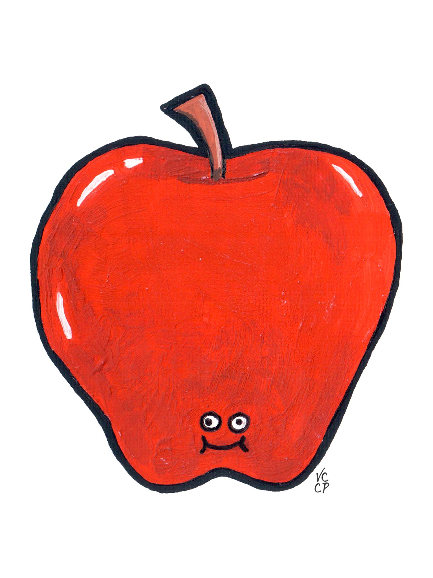 Red New York City apple with a smiling face on a white background