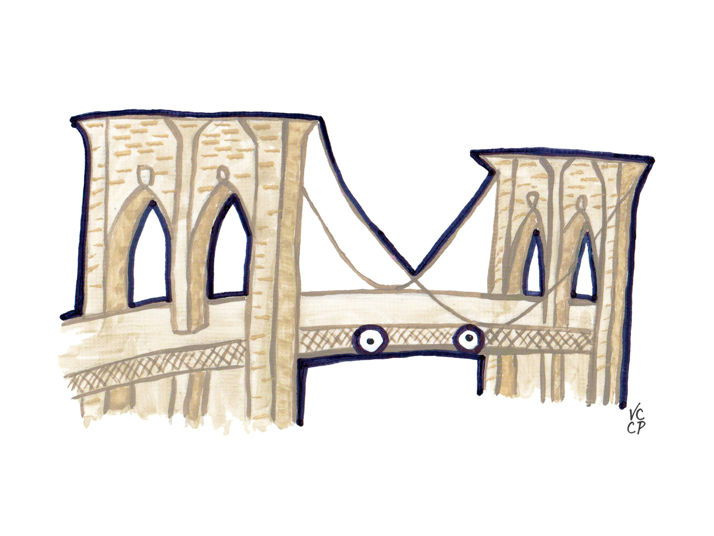 Illustration of the Brooklyn Bridge in NYC with eyes.