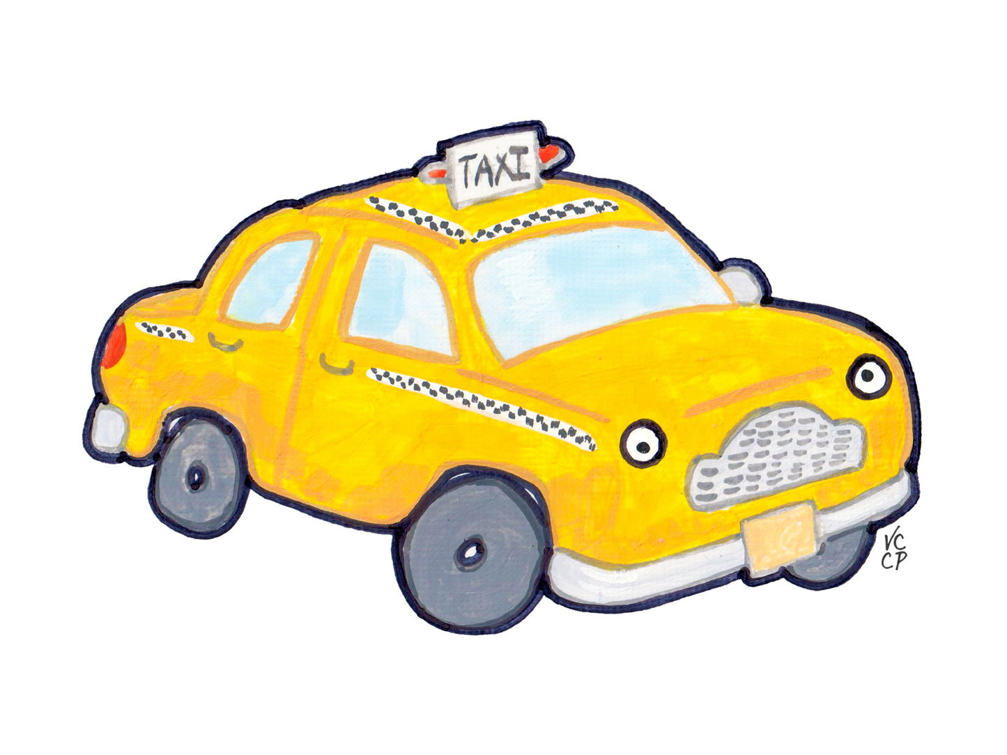 Illustration of a NYC yellow taxi car with a white background