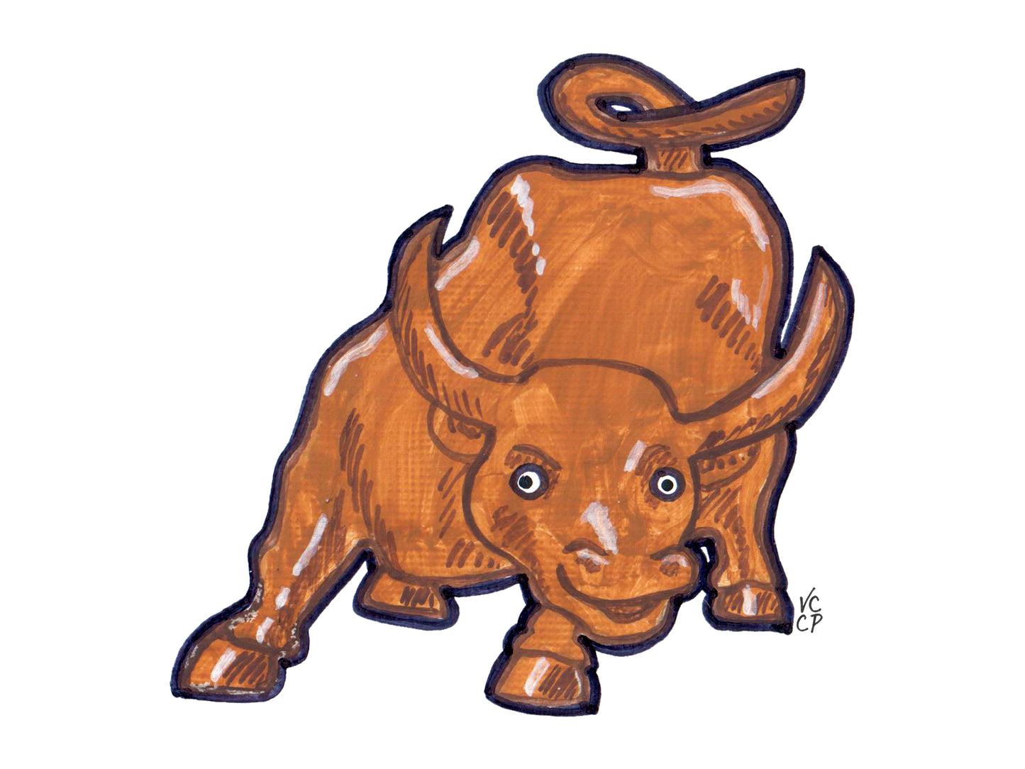 Illustration of the charging bull from NYC on a white background