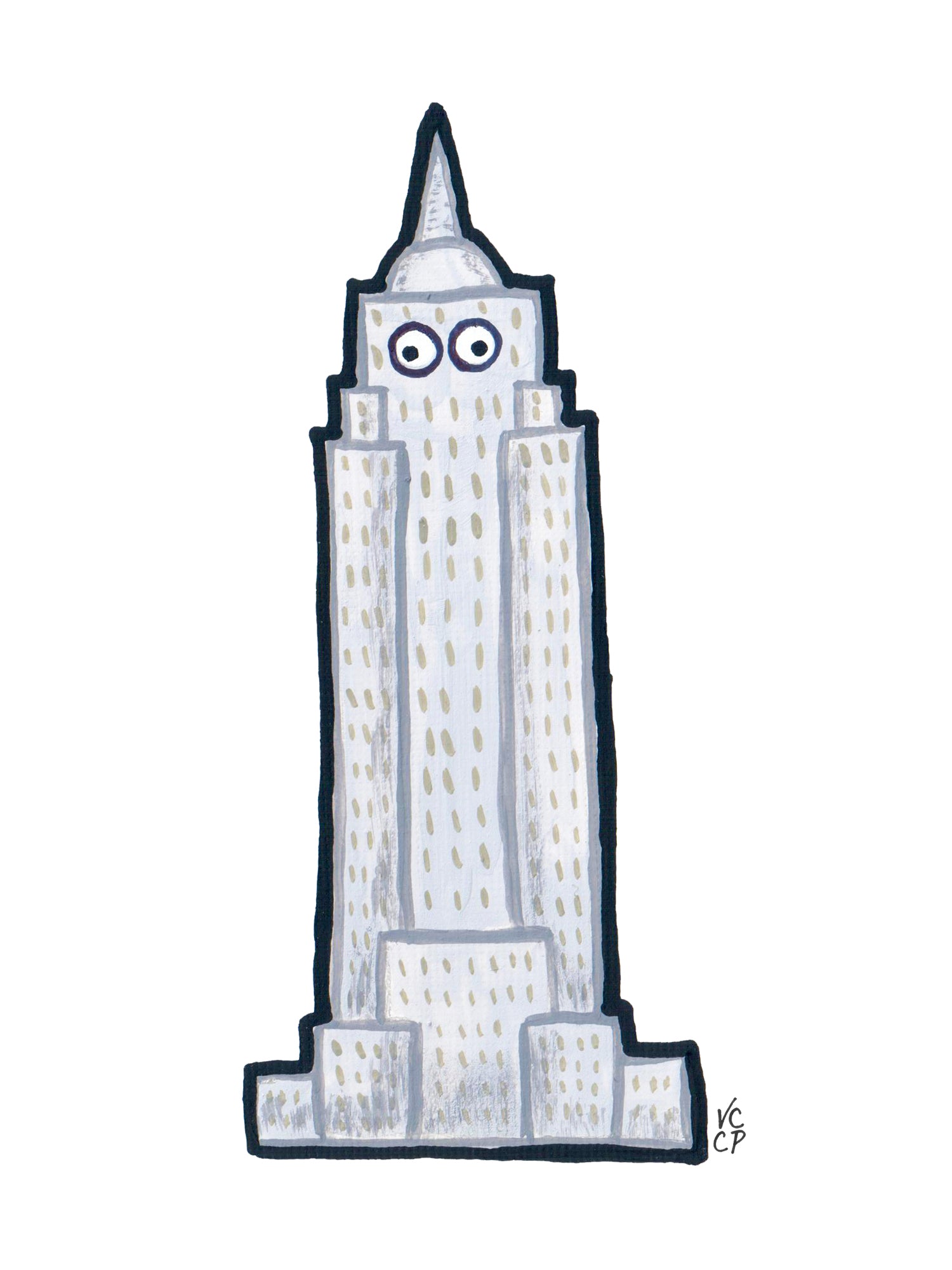 Illustration of NYC Empire State Building skyscraper with eyes on a white background