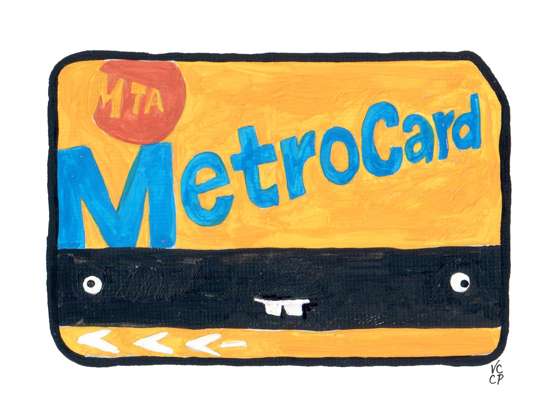 Illustration of a MetroCard with MTA logo on a yellow background