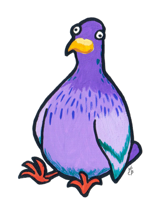 Colorful cartoon New York City pigeon illustration on a white background